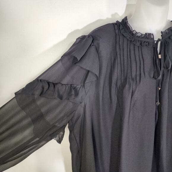 NWT Lane Bryant Womens Split Neck Popover Blouse Black Sheer Ruffle Pleated 18 - Picture 4 of 14